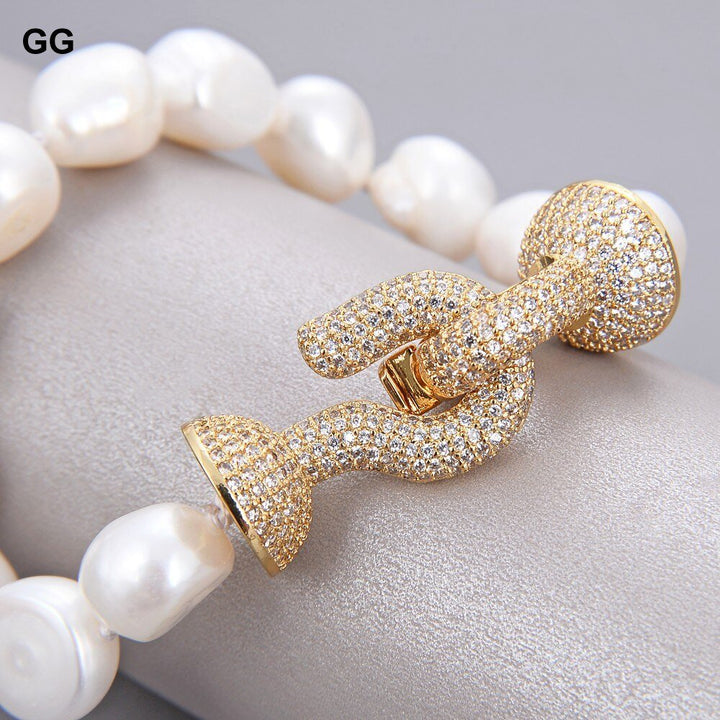 GG Jewelry Natural White Baroque Keshi Pearl Bracelet CZ Clasp Classic For Women - LeisFita.com