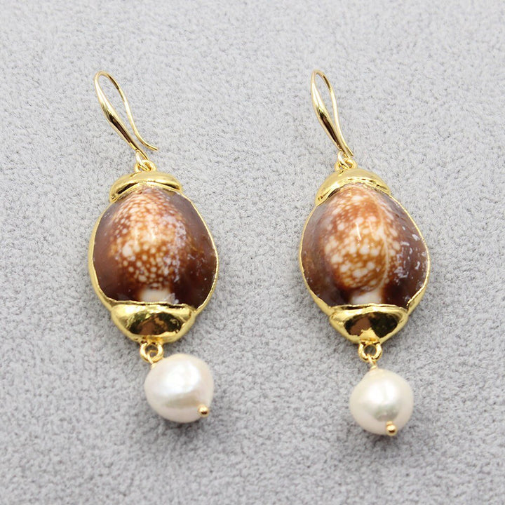 GG Jewelry Natural White Baroque Pearl Teardrop Shape Gold Plated Sea Shell Hook Earrings Handmade For Women Fashion Jewelry - LeisFita.com