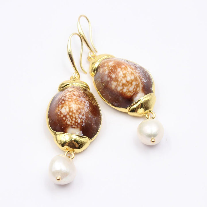 GG Jewelry Natural White Baroque Pearl Teardrop Shape Gold Plated Sea Shell Hook Earrings Handmade For Women Fashion Jewelry - LeisFita.com