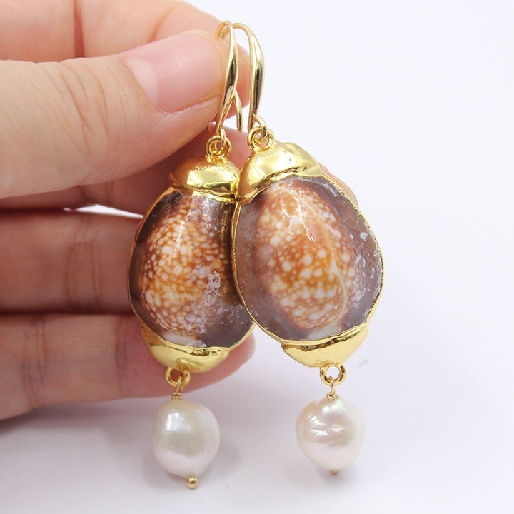 GG Jewelry Natural White Baroque Pearl Teardrop Shape Gold Plated Sea Shell Hook Earrings Handmade For Women Fashion Jewelry - LeisFita.com