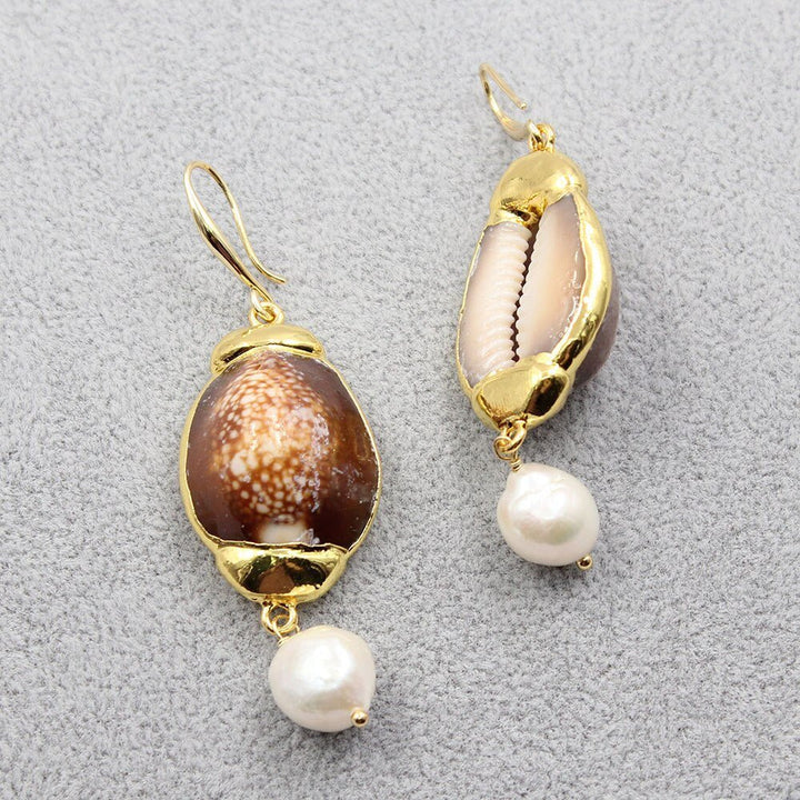 GG Jewelry Natural White Baroque Pearl Teardrop Shape Gold Plated Sea Shell Hook Earrings Handmade For Women Fashion Jewelry - LeisFita.com