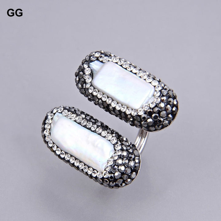 GG Jewelry White Biwa Pearl Black Macersite Ring - LeisFita.com
