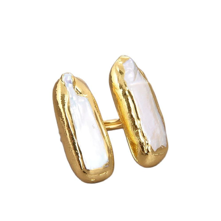 GG Jewelry White Keshi Biwa Pearl Yellow Gold plated Ring - LeisFita.com