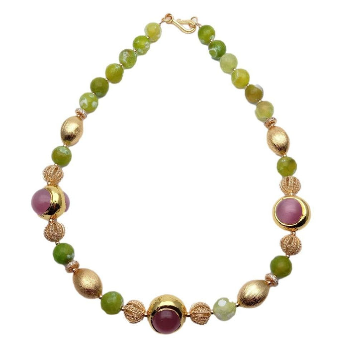 Green Agate Pink Cat Eye Necklace Collar Choker Necklaces Jewelry - LeisFita.com