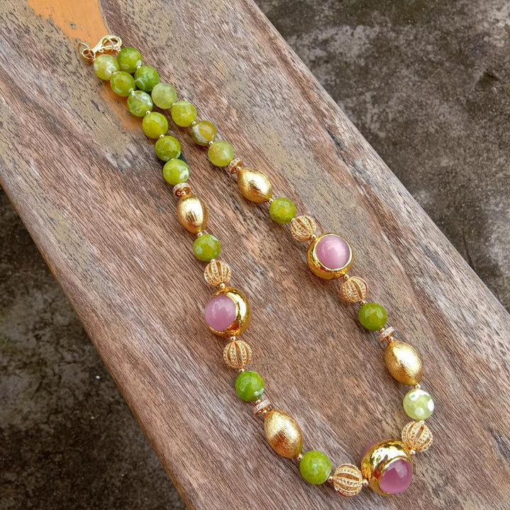 Green Agate Pink Cat Eye Necklace Collar Choker Necklaces Jewelry - LeisFita.com