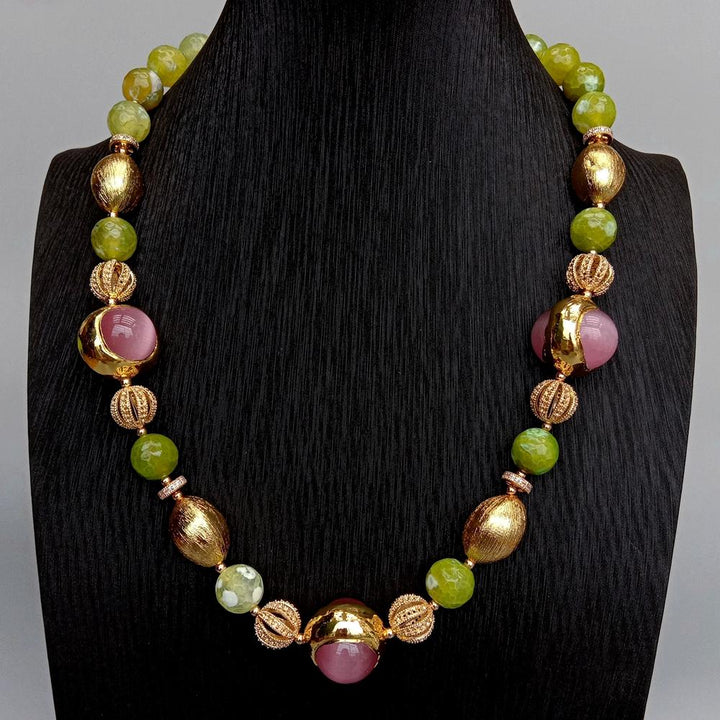 Green Agate Pink Cat Eye Necklace Collar Choker Necklaces Jewelry - LeisFita.com