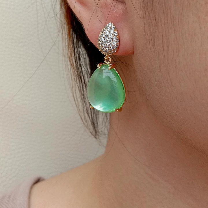 Green Crystal White Mother Of Pearl Shell Cubic Zirconia Pave Stud Dangle Earrings - LeisFita.com