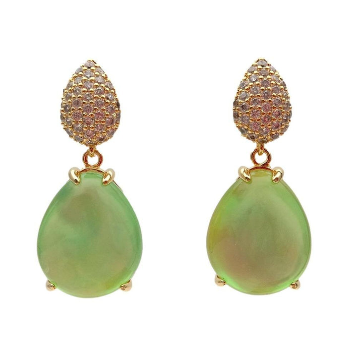 Green Crystal White Mother Of Pearl Shell Cubic Zirconia Pave Stud Dangle Earrings - LeisFita.com