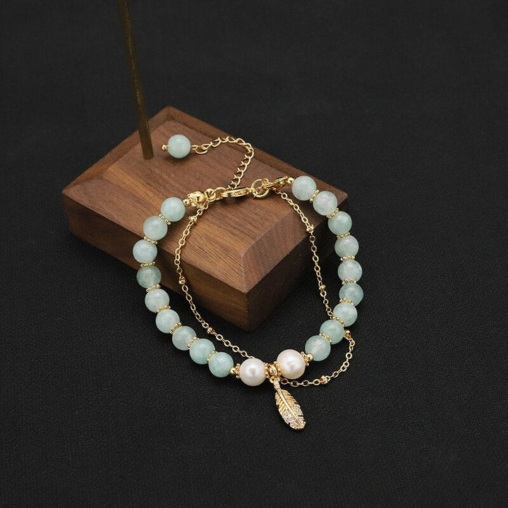 Green Jade Natural Freshwater Pearls Long Chain leaves Bracelet Minimalism Romantic Charm Jewelry Valentine&#39;s Day Gifts - LeisFita.com