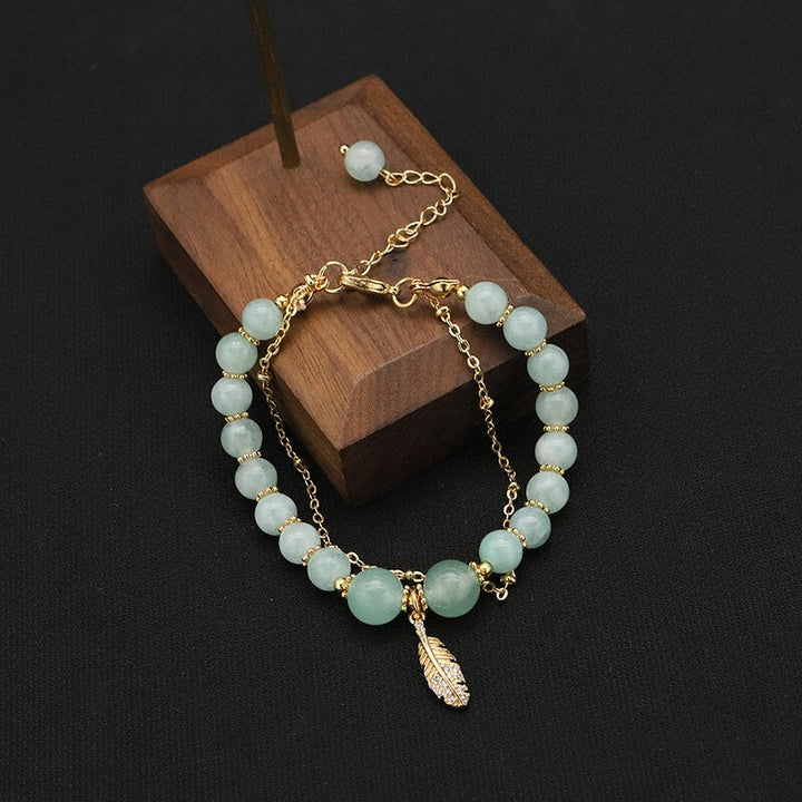 Green Jade Natural Freshwater Pearls Long Chain leaves Bracelet Minimalism Romantic Charm Jewelry Valentine&#39;s Day Gifts - LeisFita.com
