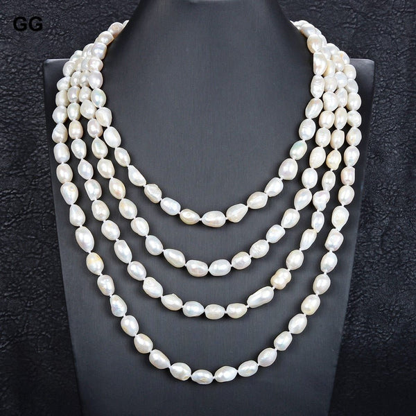 GuaiGuai Jewelry 100&quot; Big 9x13MM White Baroque Keshi Pearl Long Necklace For Women Lady Jewelry - LeisFita.com