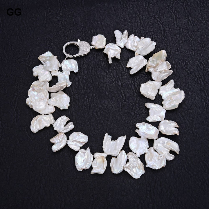 GuaiGuai Jewelry 15x22MM 18&#39;&#39; White Keshi Pearl Necklace - LeisFita.com
