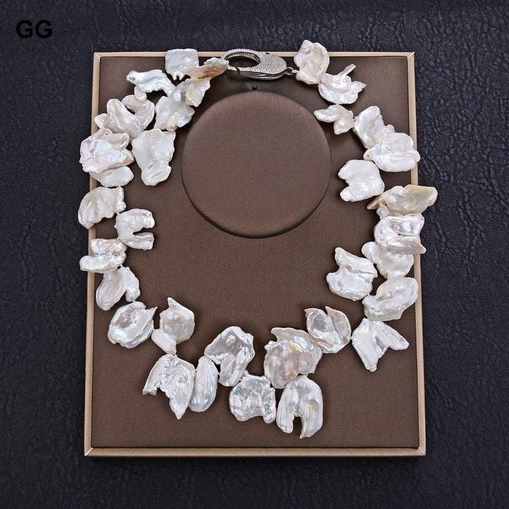GuaiGuai Jewelry 15x22MM 18&#39;&#39; White Keshi Pearl Necklace - LeisFita.com
