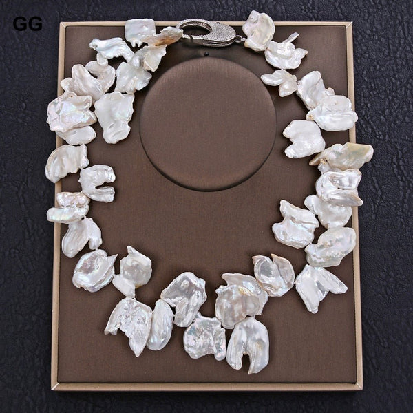 GuaiGuai Jewelry 15x22MM 18&#39;&#39; White Keshi Pearl Necklace - LeisFita.com