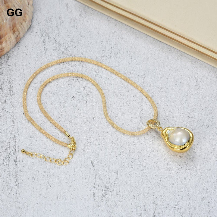 GuaiGuai Jewelry 17&#39;&#39; 18x26MM Natural White Keshi Baroque Pearl Pendant Necklace For Women - LeisFita.com