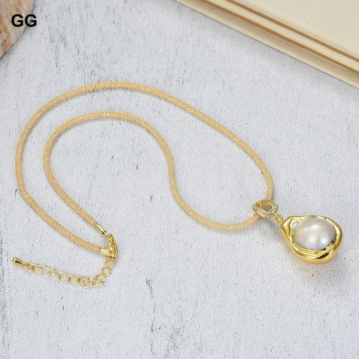 GuaiGuai Jewelry 17&#39;&#39; 18x26MM Natural White Keshi Baroque Pearl Pendant Necklace For Women - LeisFita.com