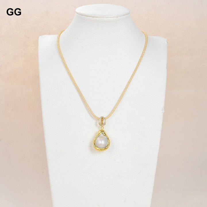 GuaiGuai Jewelry 17&#39;&#39; 18x26MM Natural White Keshi Baroque Pearl Pendant Necklace For Women - LeisFita.com