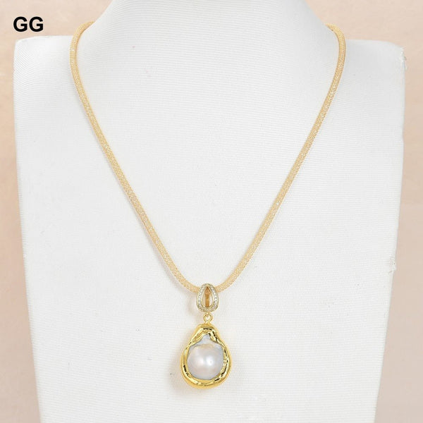 GuaiGuai Jewelry 17&#39;&#39; 18x26MM Natural White Keshi Baroque Pearl Pendant Necklace For Women - LeisFita.com