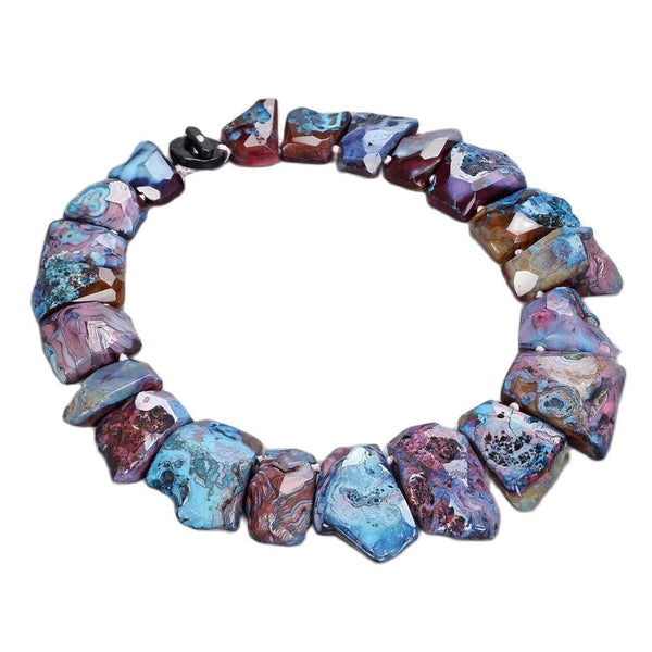GuaiGuai Jewelry 18&#39;&#39; 20x35mm Top-Drilled Mixed Color Agate Real Gems Stone Necklace For Women - LeisFita.com