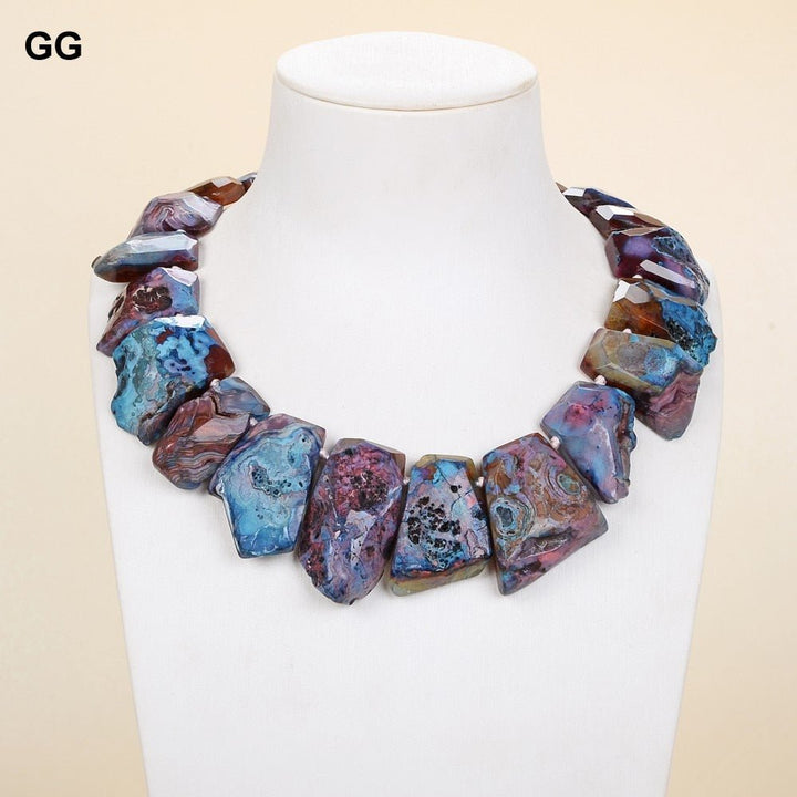 GuaiGuai Jewelry 18&#39;&#39; 20x35mm Top-Drilled Mixed Color Agate Real Gems Stone Necklace For Women - LeisFita.com