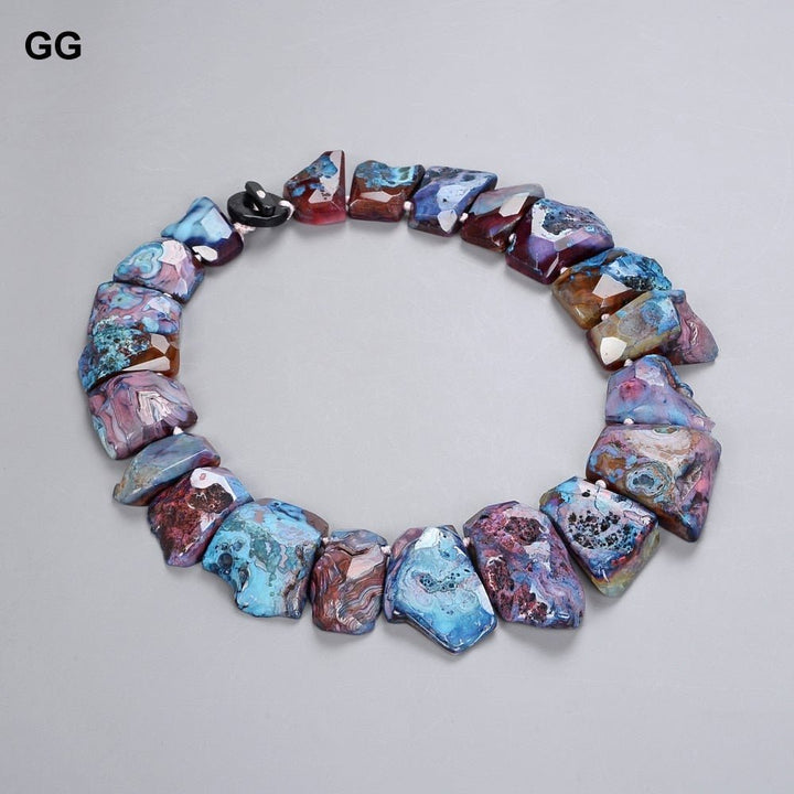 GuaiGuai Jewelry 18&#39;&#39; 20x35mm Top-Drilled Mixed Color Agate Real Gems Stone Necklace For Women - LeisFita.com