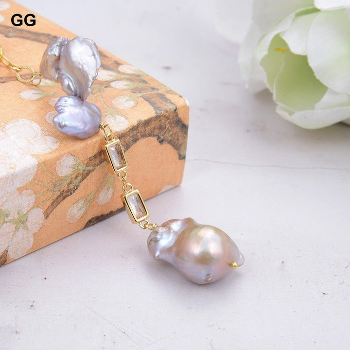 GuaiGuai Jewelry 18&#39;&#39; Natural Purple Keshi Pearl Chain Necklace Keshi Pearl Pendant - LeisFita.com