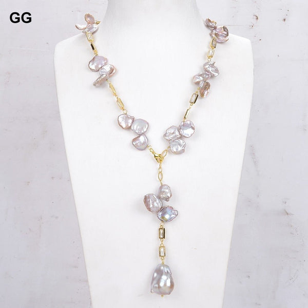 GuaiGuai Jewelry 18&#39;&#39; Natural Purple Keshi Pearl Chain Necklace Keshi Pearl Pendant - LeisFita.com