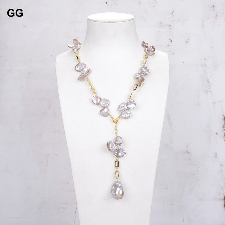 GuaiGuai Jewelry 18&#39;&#39; Natural Purple Keshi Pearl Chain Necklace Keshi Pearl Pendant - LeisFita.com