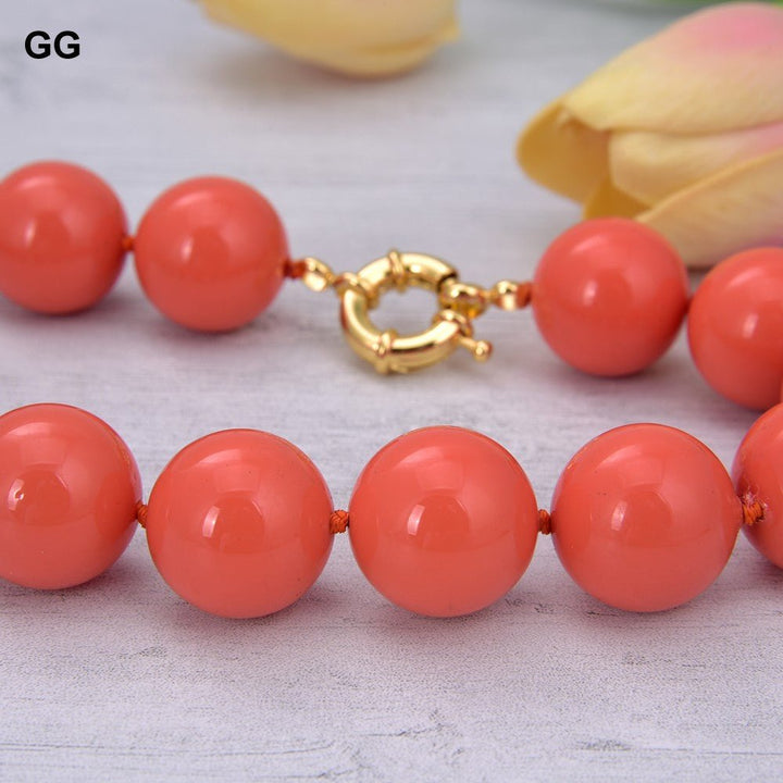 GuaiGuai Jewelry 18.5&quot; 20mm Natural Orange Sea Shell Pearl Necklace For Women - LeisFita.com