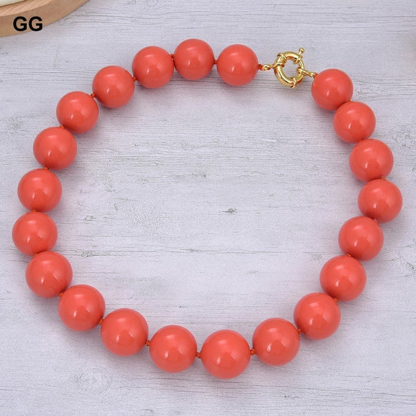 GuaiGuai Jewelry 18.5&quot; 20mm Natural Orange Sea Shell Pearl Necklace For Women - LeisFita.com