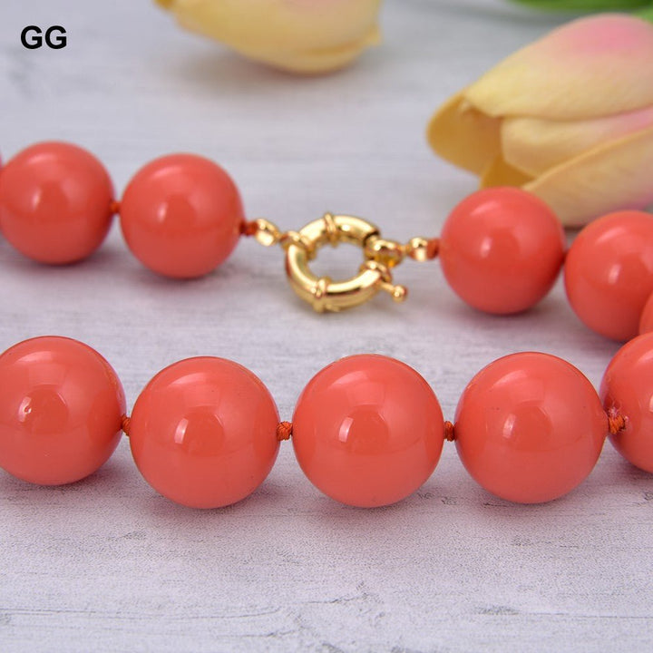 GuaiGuai Jewelry 18.5&quot; 20mm Natural Orange Sea Shell Pearl Necklace For Women - LeisFita.com