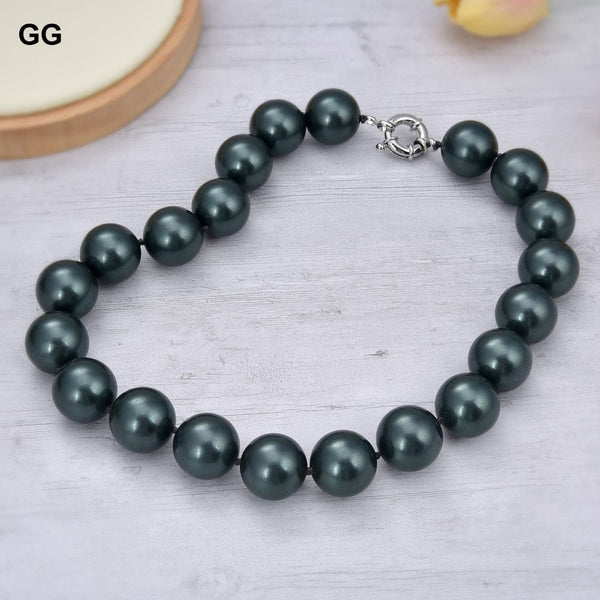 GuaiGuai Jewelry 18.5&quot; 20mm Peacock Black Sea Shell Pearl Necklace - LeisFita.com