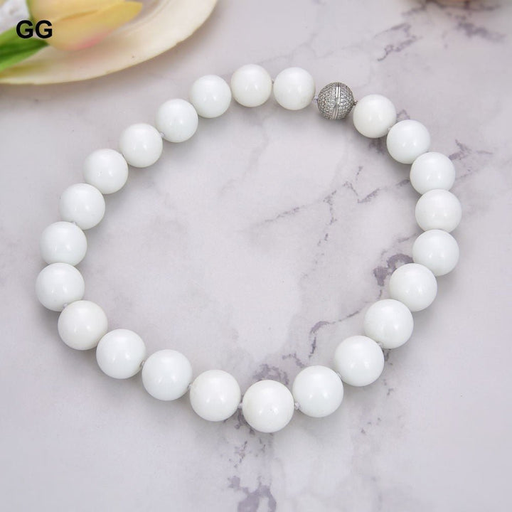GuaiGuai Jewelry 18mm White Round Porcelain Necklace - LeisFita.com