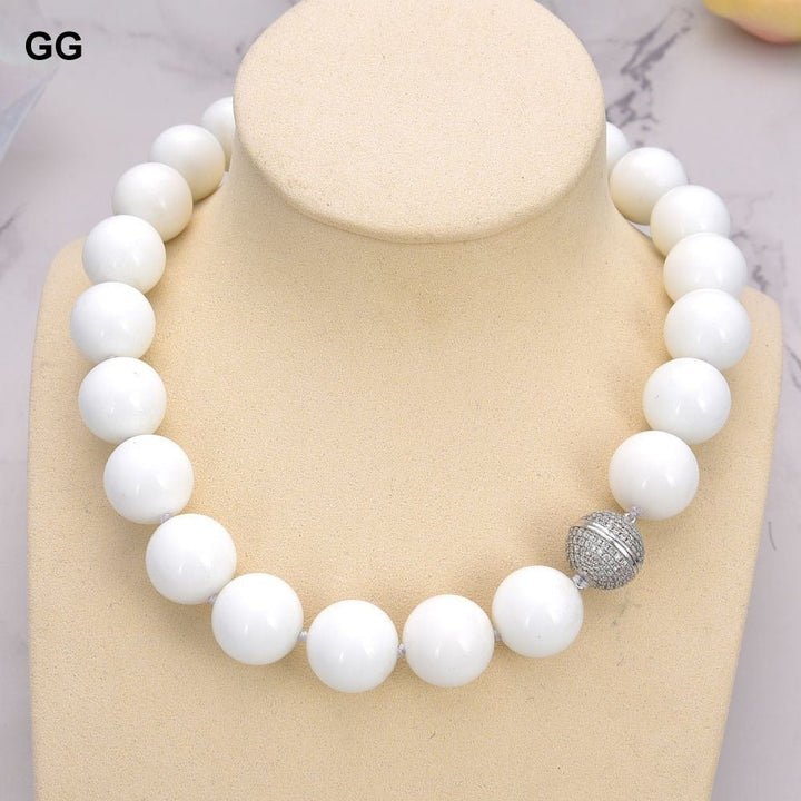 GuaiGuai Jewelry 18mm White Round Porcelain Necklace - LeisFita.com