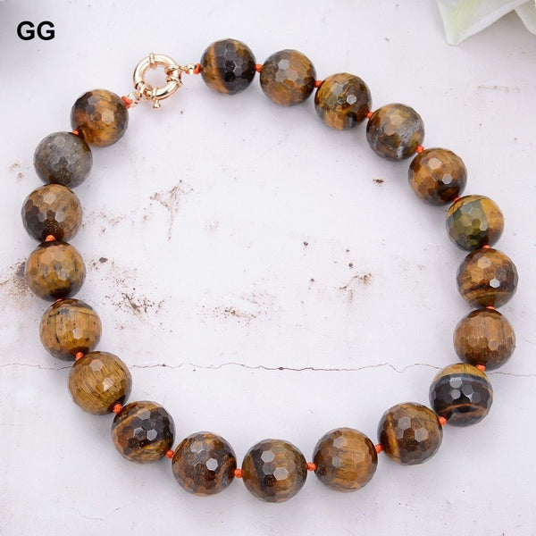 GuaiGuai Jewelry 18&quot; 20MM Natural Faceted Round Tigers Eye Necklace For Women - LeisFita.com