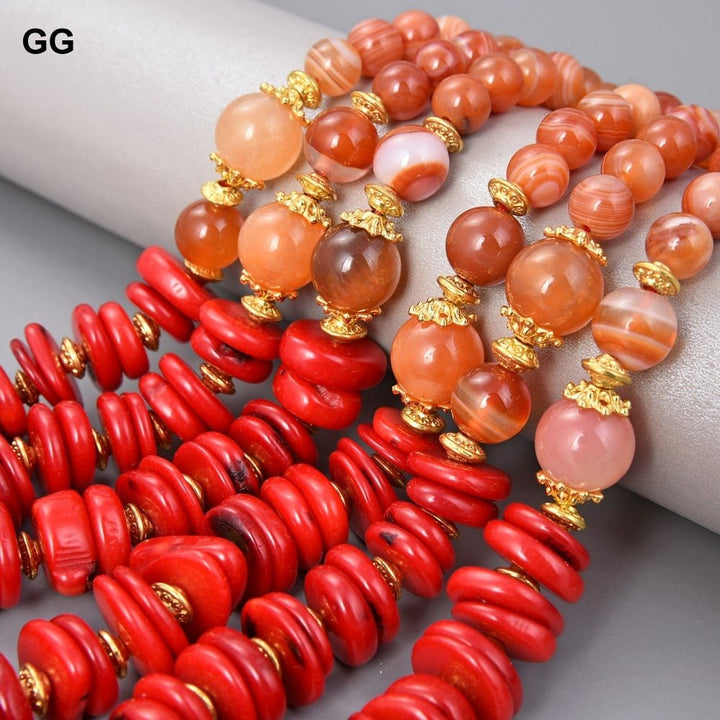 GuaiGuai Jewelry 18&quot; 3 Strands Red Agates Carnelian Red Freedom Coral Necklace For Women - LeisFita.com