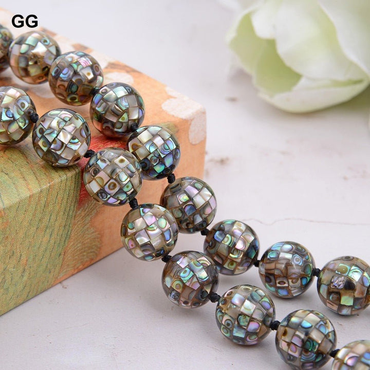 GuaiGuai Jewelry 18&quot; Natural 14MM Round Real Abalone Shell Necklace For Women - LeisFita.com