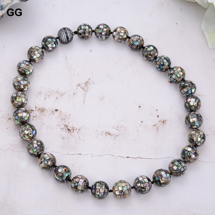 GuaiGuai Jewelry 18&quot; Natural 14MM Round Real Abalone Shell Necklace For Women - LeisFita.com