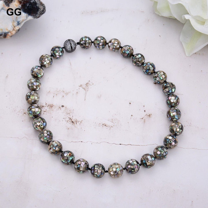 GuaiGuai Jewelry 18&quot; Natural 14MM Round Real Abalone Shell Necklace For Women - LeisFita.com