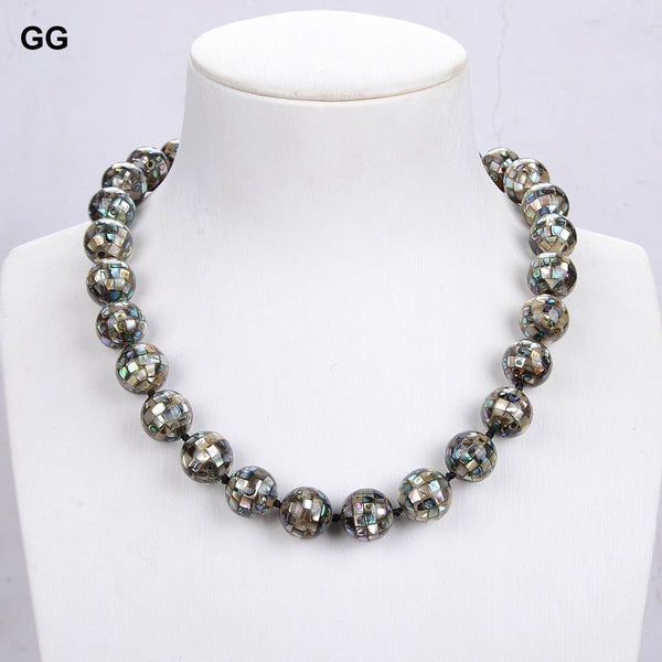 GuaiGuai Jewelry 18&quot; Natural 14MM Round Real Abalone Shell Necklace For Women - LeisFita.com