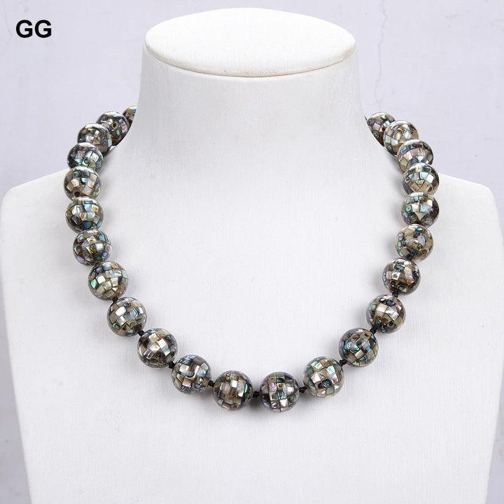 GuaiGuai Jewelry 18&quot; Natural 14MM Round Real Abalone Shell Necklace For Women - LeisFita.com