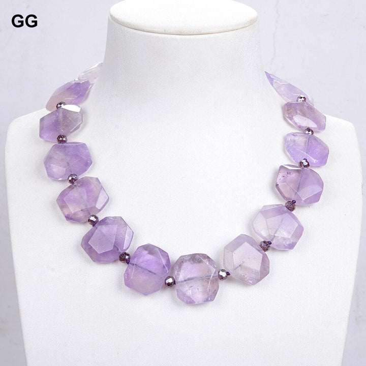 GuaiGuai Jewelry 18&quot; Natural Faceted Purple Ametrine Gems Stone Rectangle Necklace - LeisFita.com