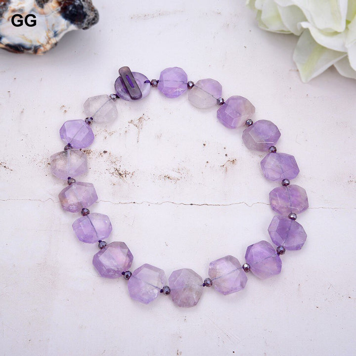 GuaiGuai Jewelry 18&quot; Natural Faceted Purple Ametrine Gems Stone Rectangle Necklace - LeisFita.com