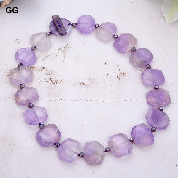 GuaiGuai Jewelry 18&quot; Natural Faceted Purple Ametrine Gems Stone Rectangle Necklace - LeisFita.com