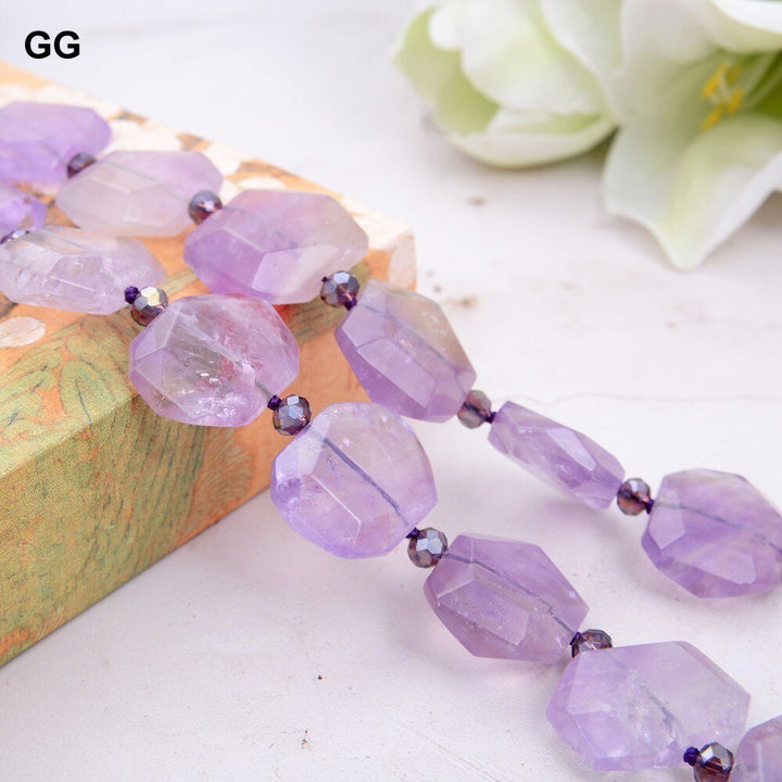 GuaiGuai Jewelry 18&quot; Natural Faceted Purple Ametrine Gems Stone Rectangle Necklace - LeisFita.com