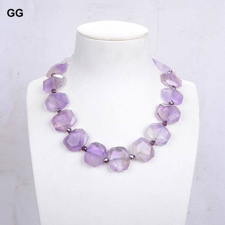 GuaiGuai Jewelry 18&quot; Natural Faceted Purple Ametrine Gems Stone Rectangle Necklace - LeisFita.com