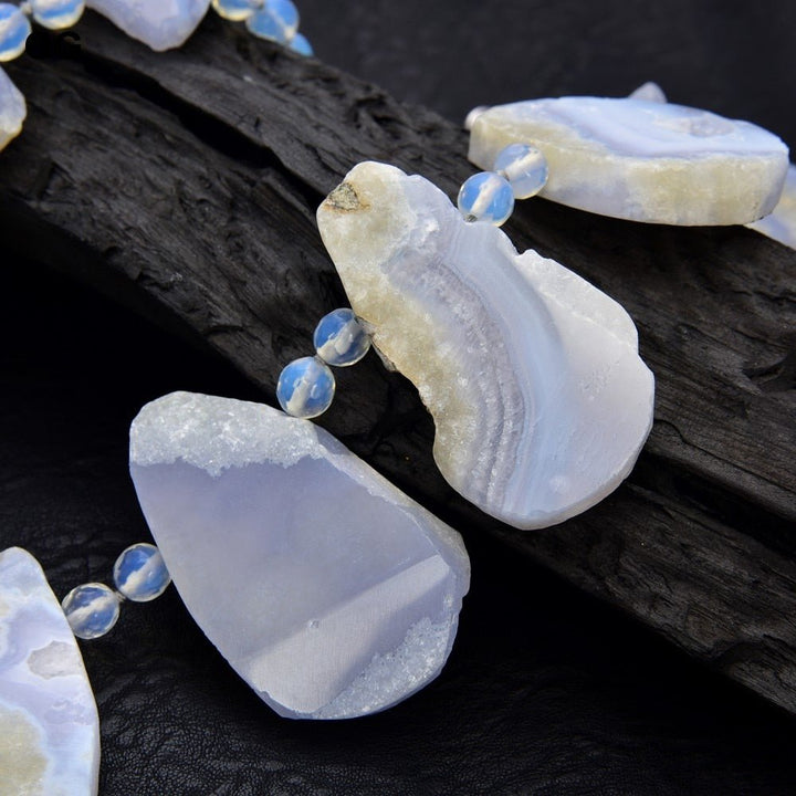 GuaiGuai Jewelry 18&quot; Top-drilled Natural Chalcedony Blue Lace Agate Crystal Necklace - LeisFita.com