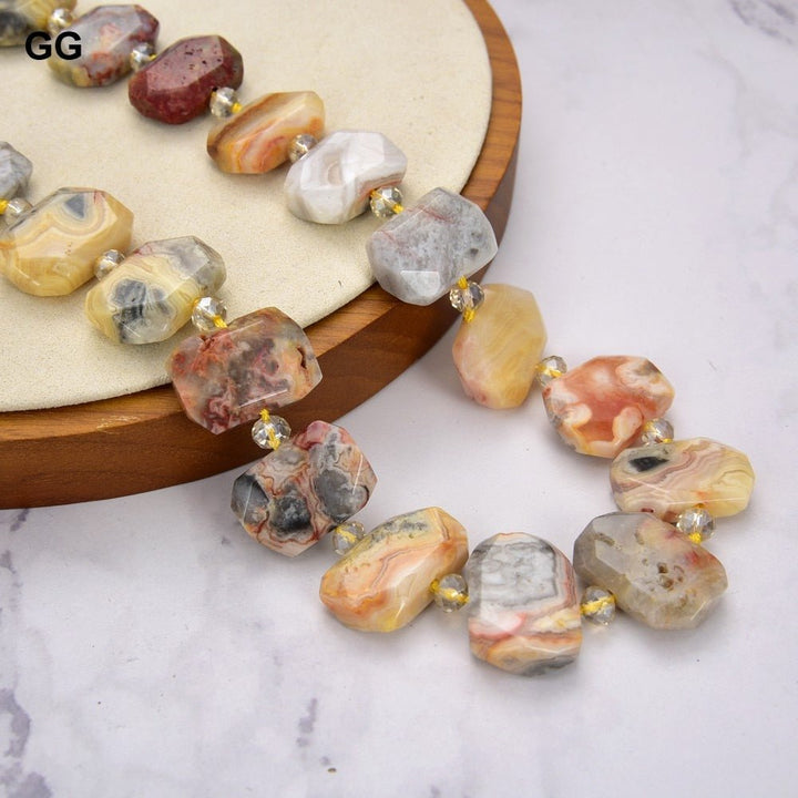 GuaiGuai Jewelry 19&#39;&#39; Natural Faceted Crazy Agate Rectangle Nugget Necklace - LeisFita.com