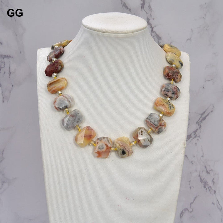 GuaiGuai Jewelry 19&#39;&#39; Natural Faceted Crazy Agate Rectangle Nugget Necklace - LeisFita.com