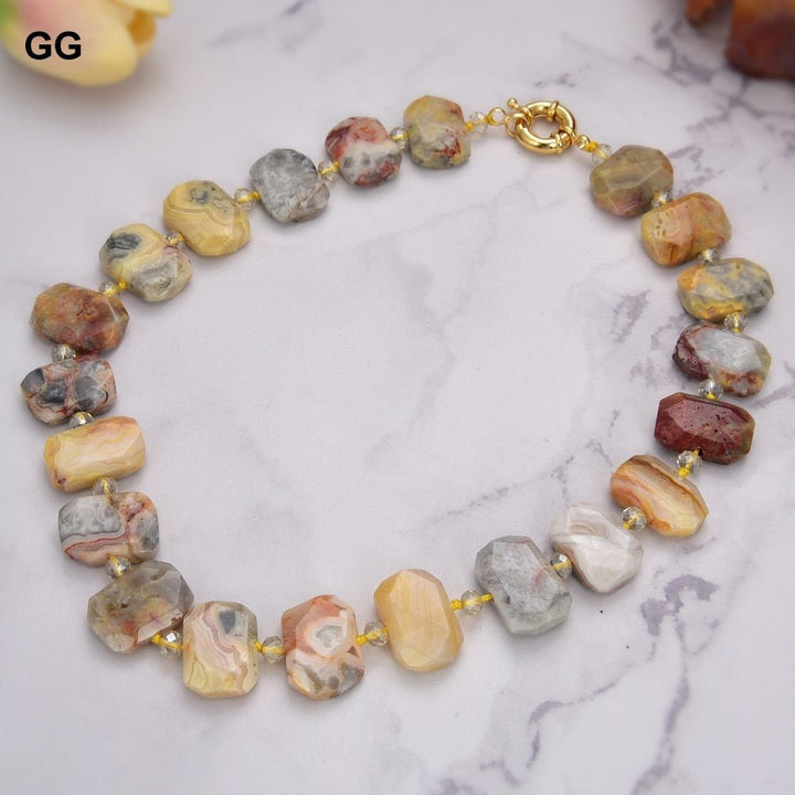 GuaiGuai Jewelry 19&#39;&#39; Natural Faceted Crazy Agate Rectangle Nugget Necklace - LeisFita.com